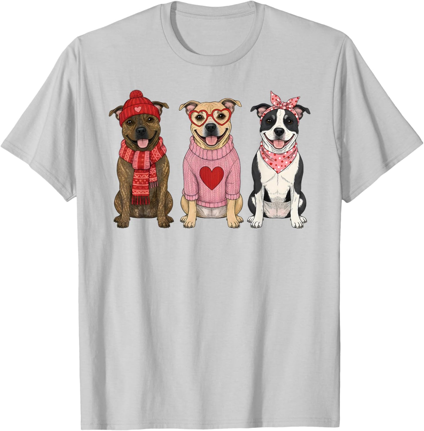 Cute Staffordshire Bull Terrier Valentine Dog T-Shirt - T-Shirt | Ash