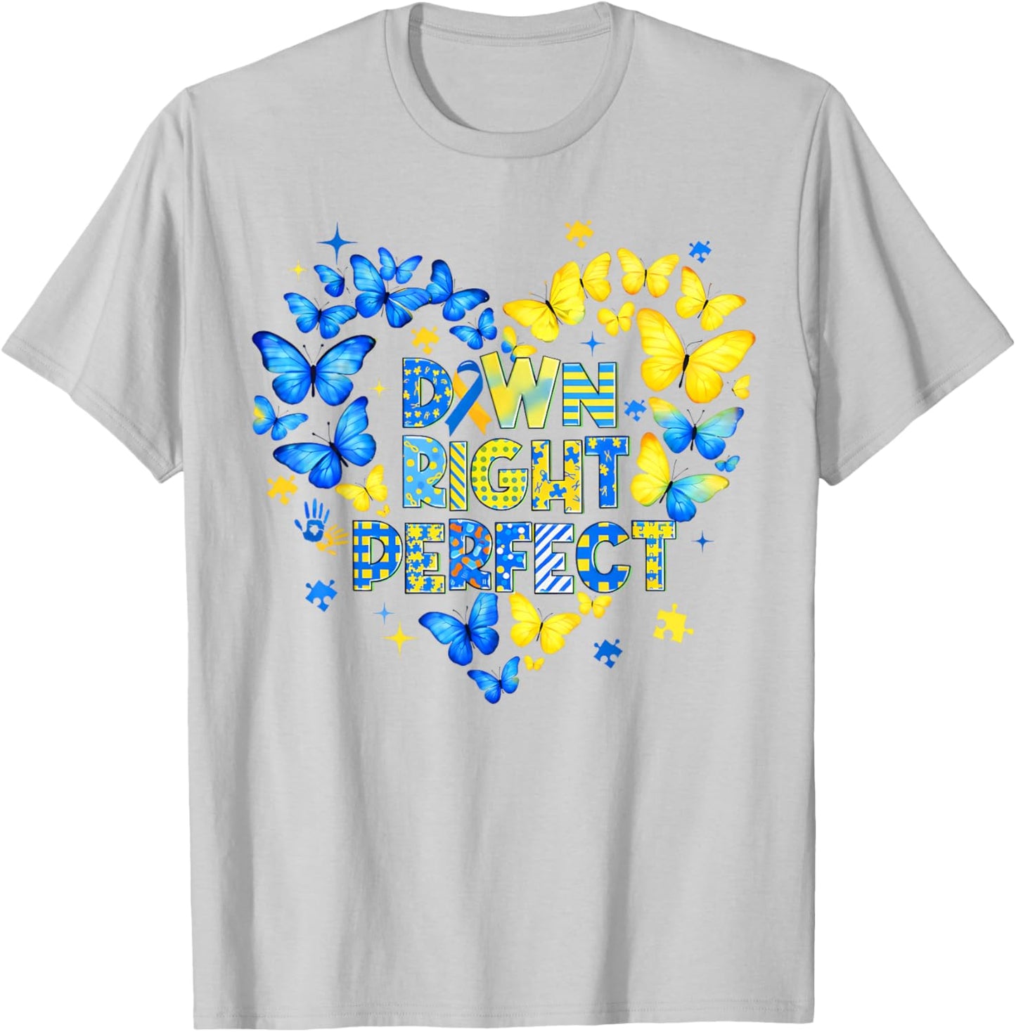 World Down Syndrome Awareness Butterfly Down Right Perfect T-Shirt - T-Shirt | Ash