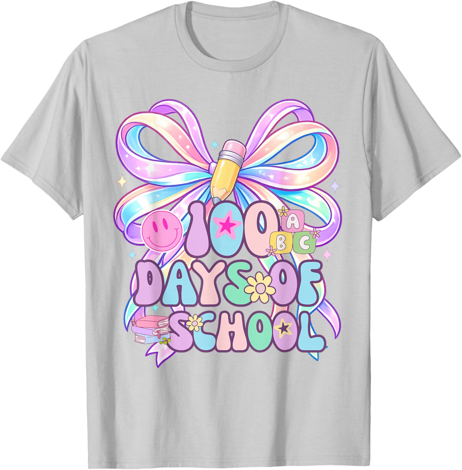 100 Days of School Coquette Bow 100th Day for Girls Teachers T-Shirt - T-Shirt | Ash