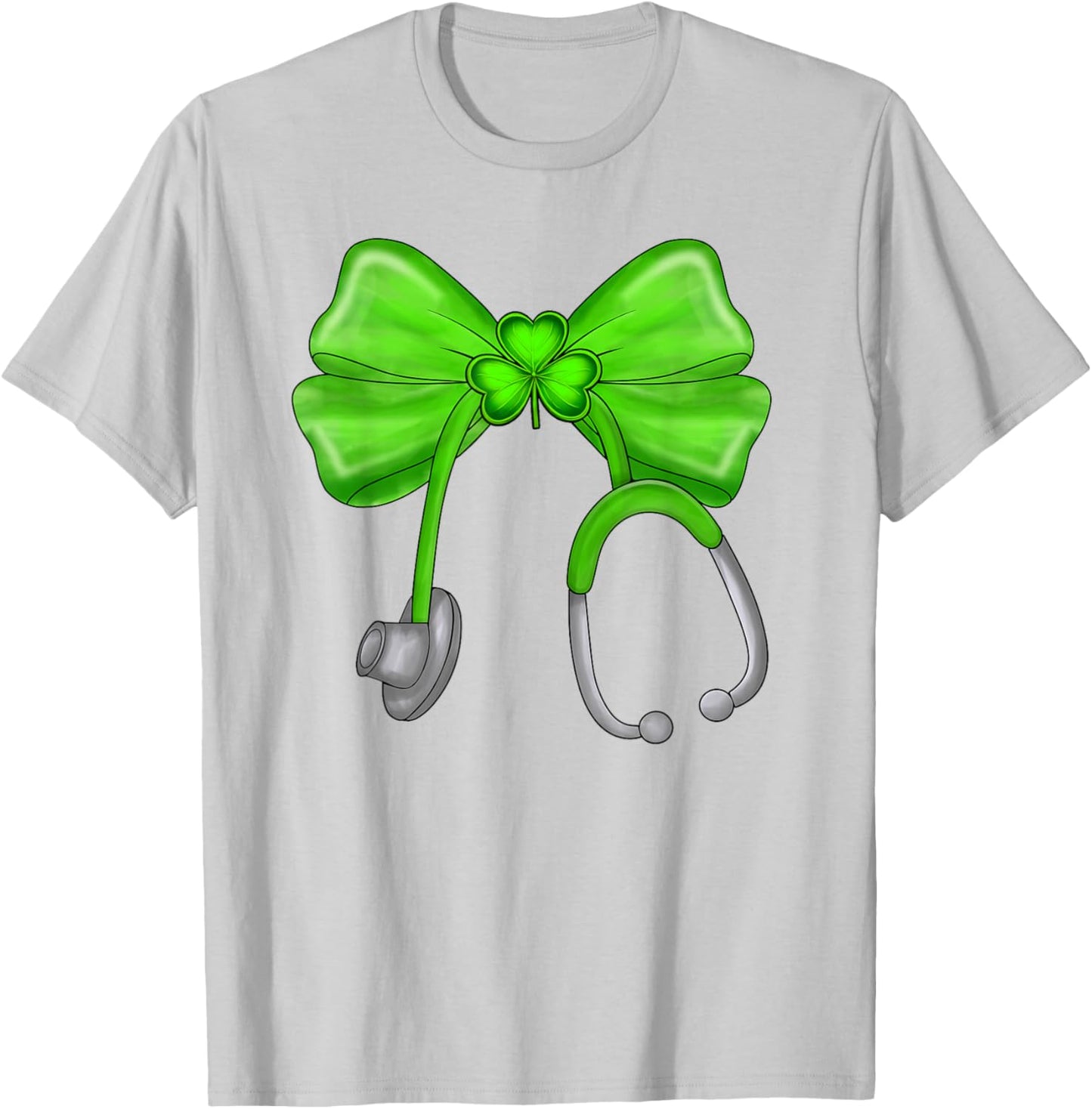Irish Nurse Stethoscope Scrub Coquette Bow St Patricks Day T-Shirt - T-Shirt | Ash
