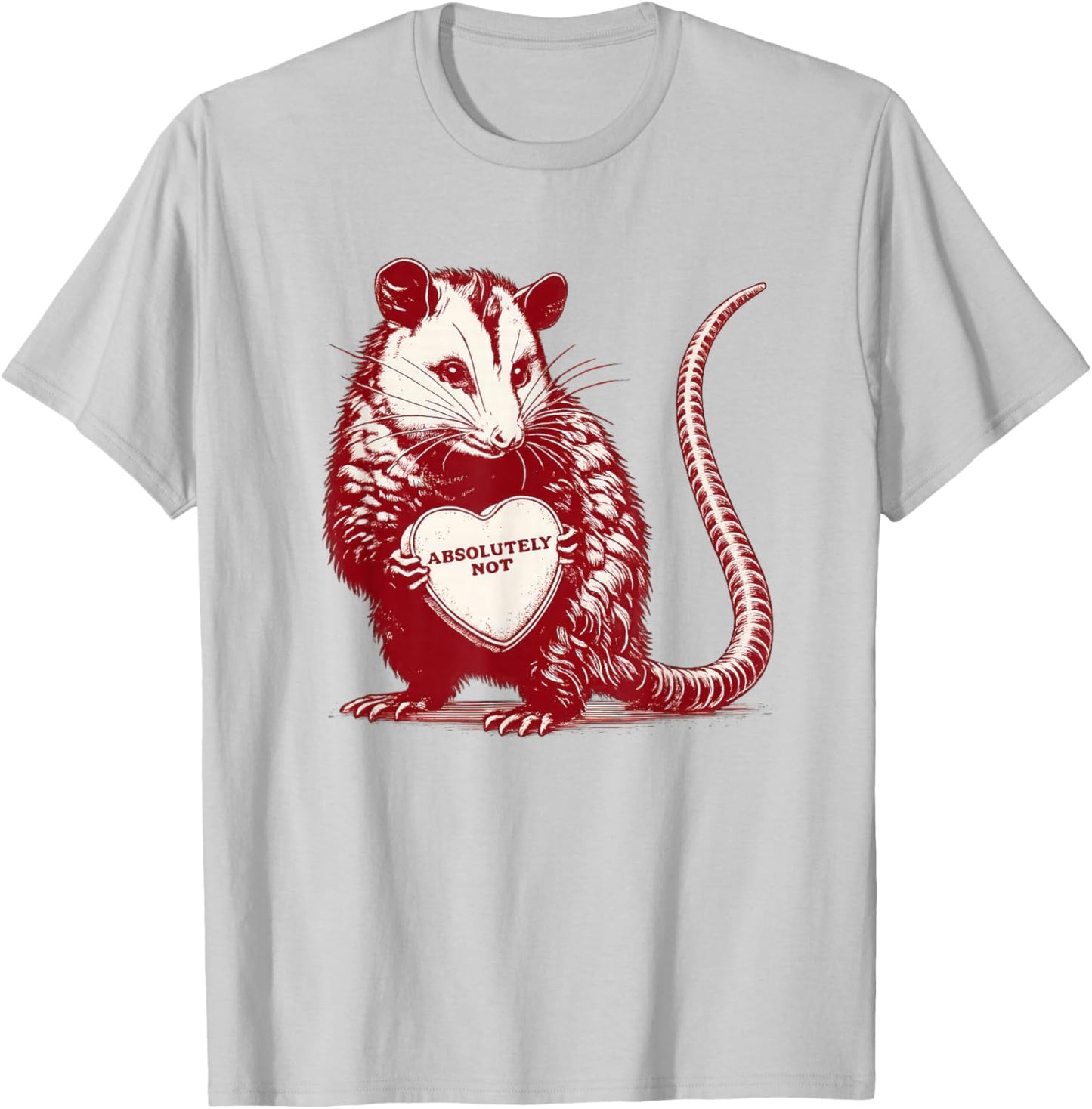 Absolutely Not Opossum Funny Valentine Animal Heart T-Shirt - T-Shirt | Ash