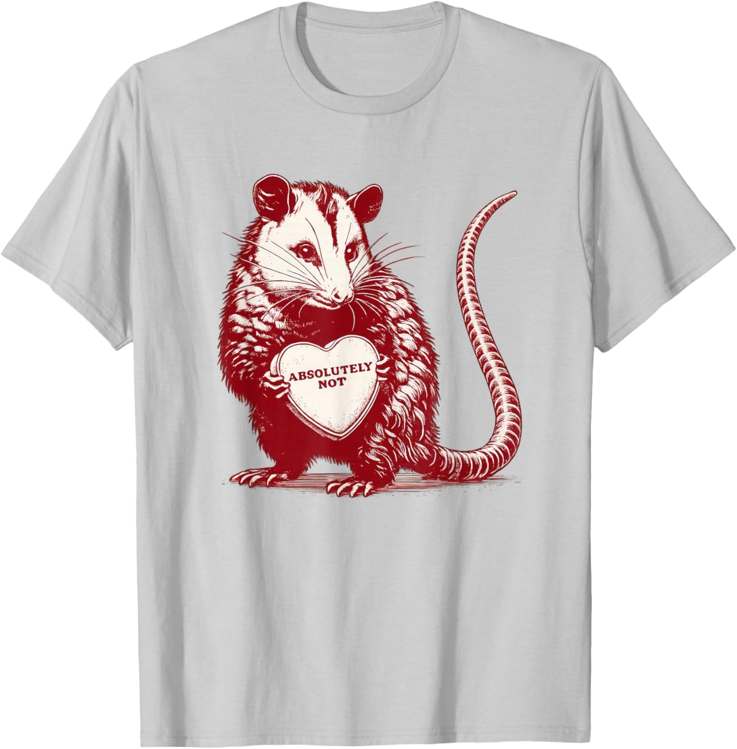 Absolutely Not Opossum Funny Valentine Animal Heart T-Shirt - T-Shirt | Ash