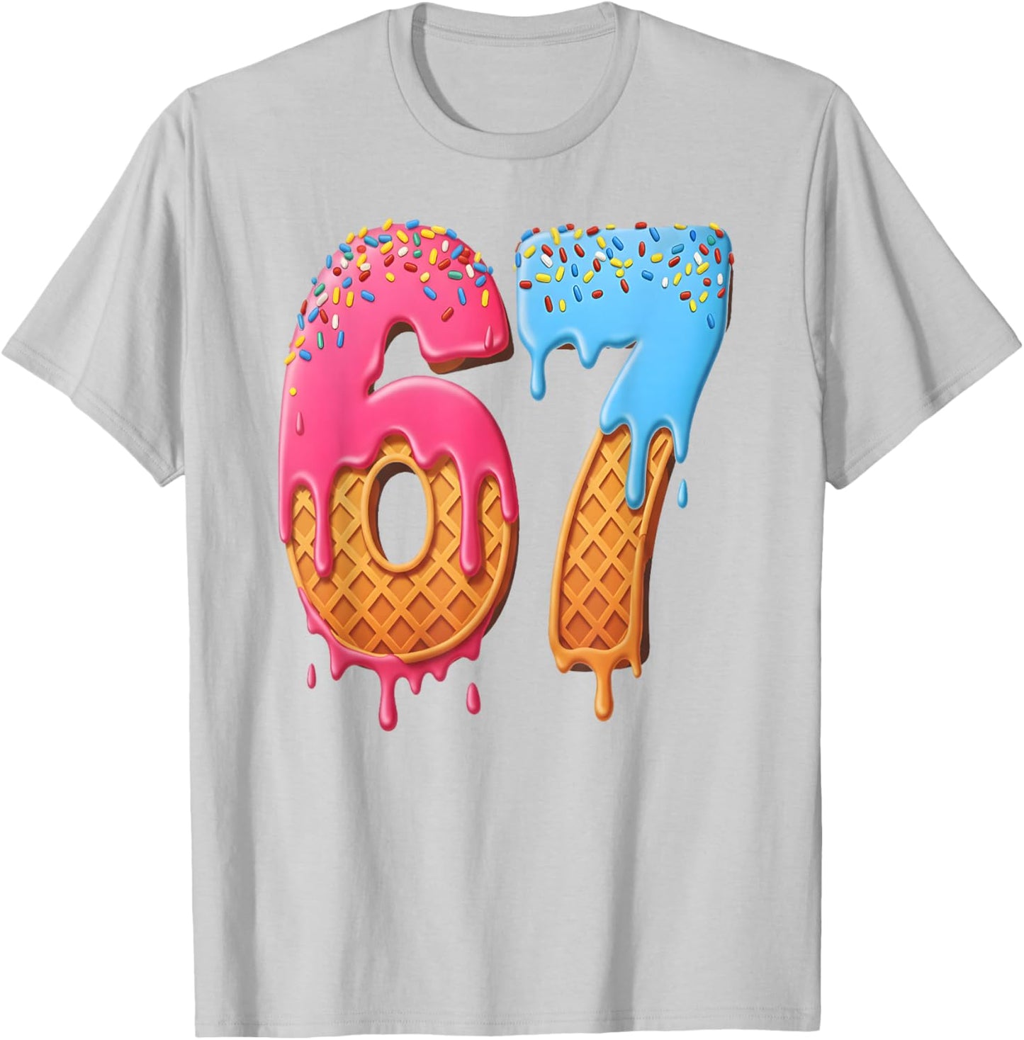 67 Ice Cream Drip Meme Funny Six Seven Gen Alpha Slang T-Shirt - T-Shirt | Ash
