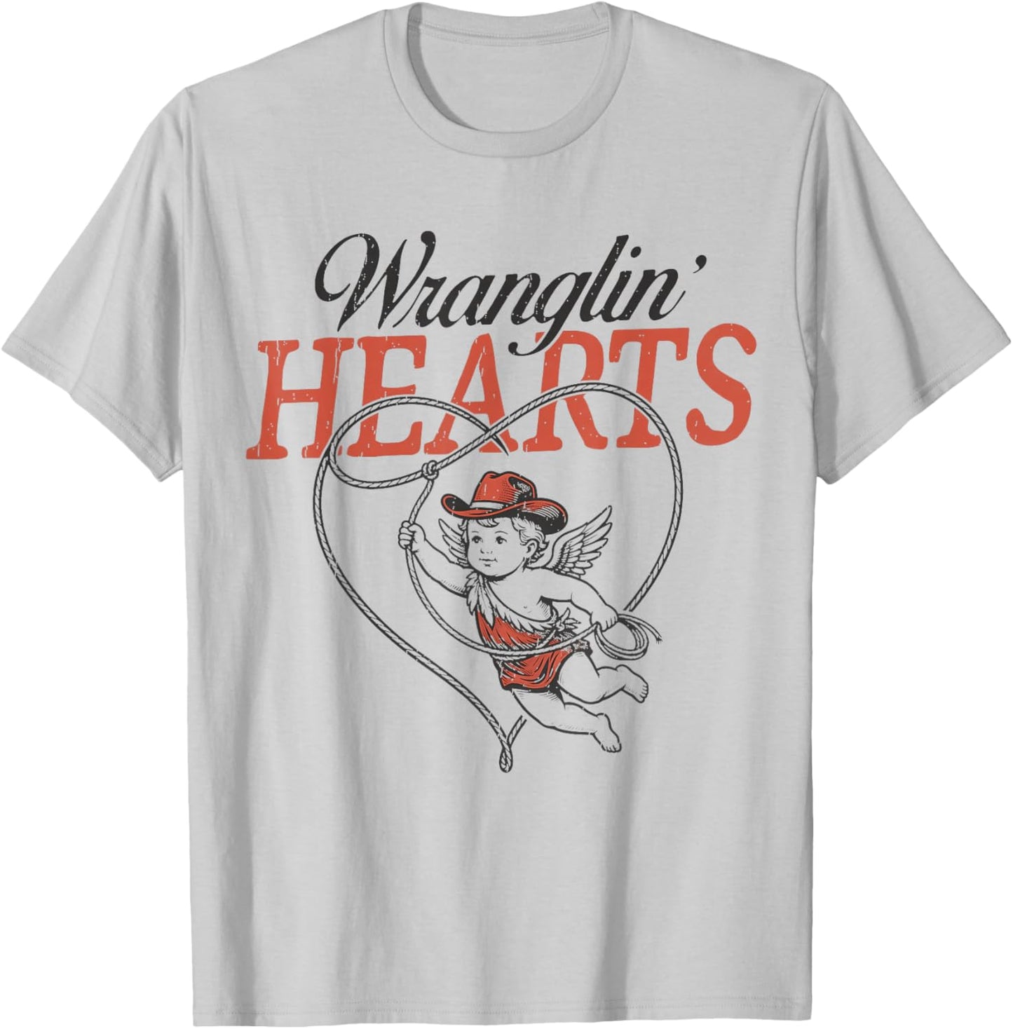 Wranglin' Hearts Cowboy Cupid Valentines T-Shirt - T-Shirt | Ash