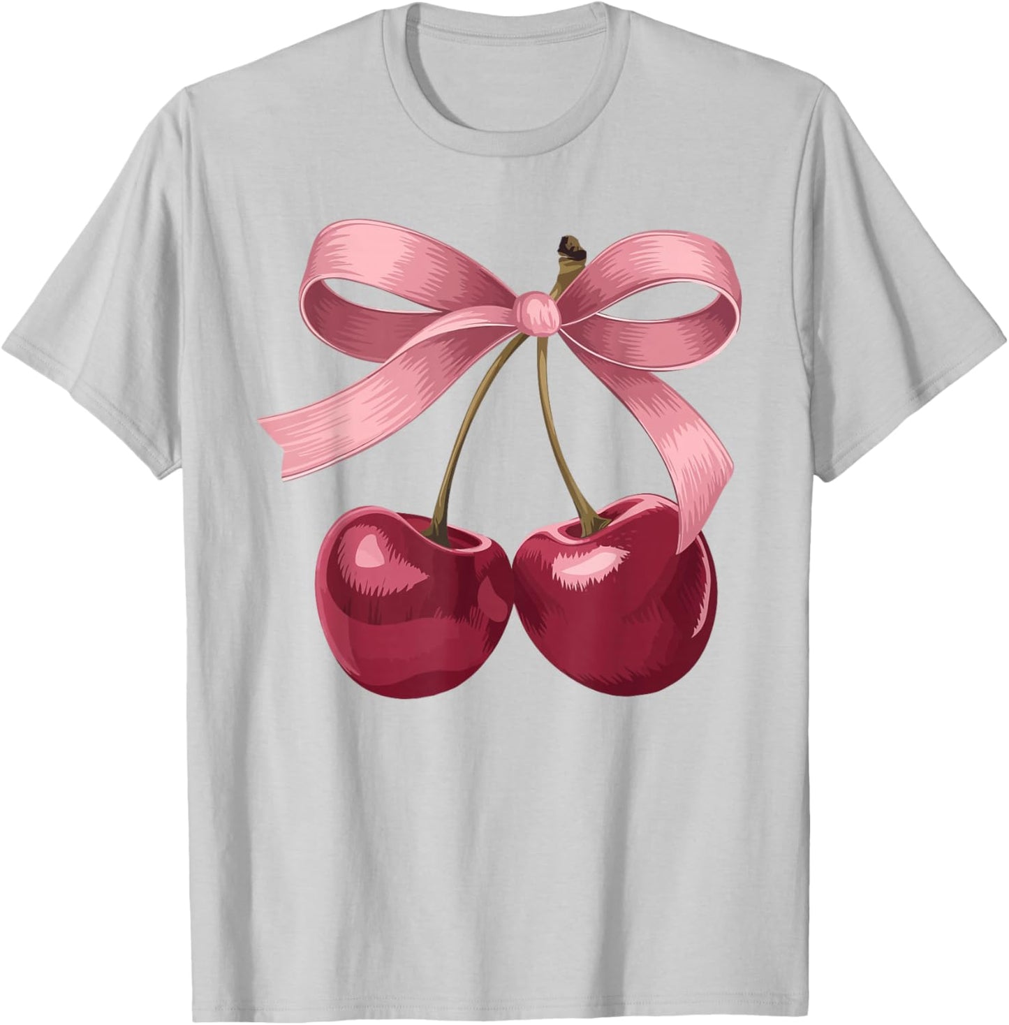 Pink Coquette Bow Cherry Birthday Cute Girls Women Kids T-Shirt - T-Shirt | Ash