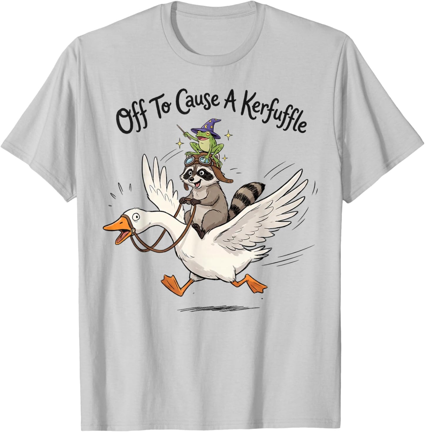 Off to Cause a kerfuffle Funny Graphic Raccoon T-Shirt - T-Shirt | Ash