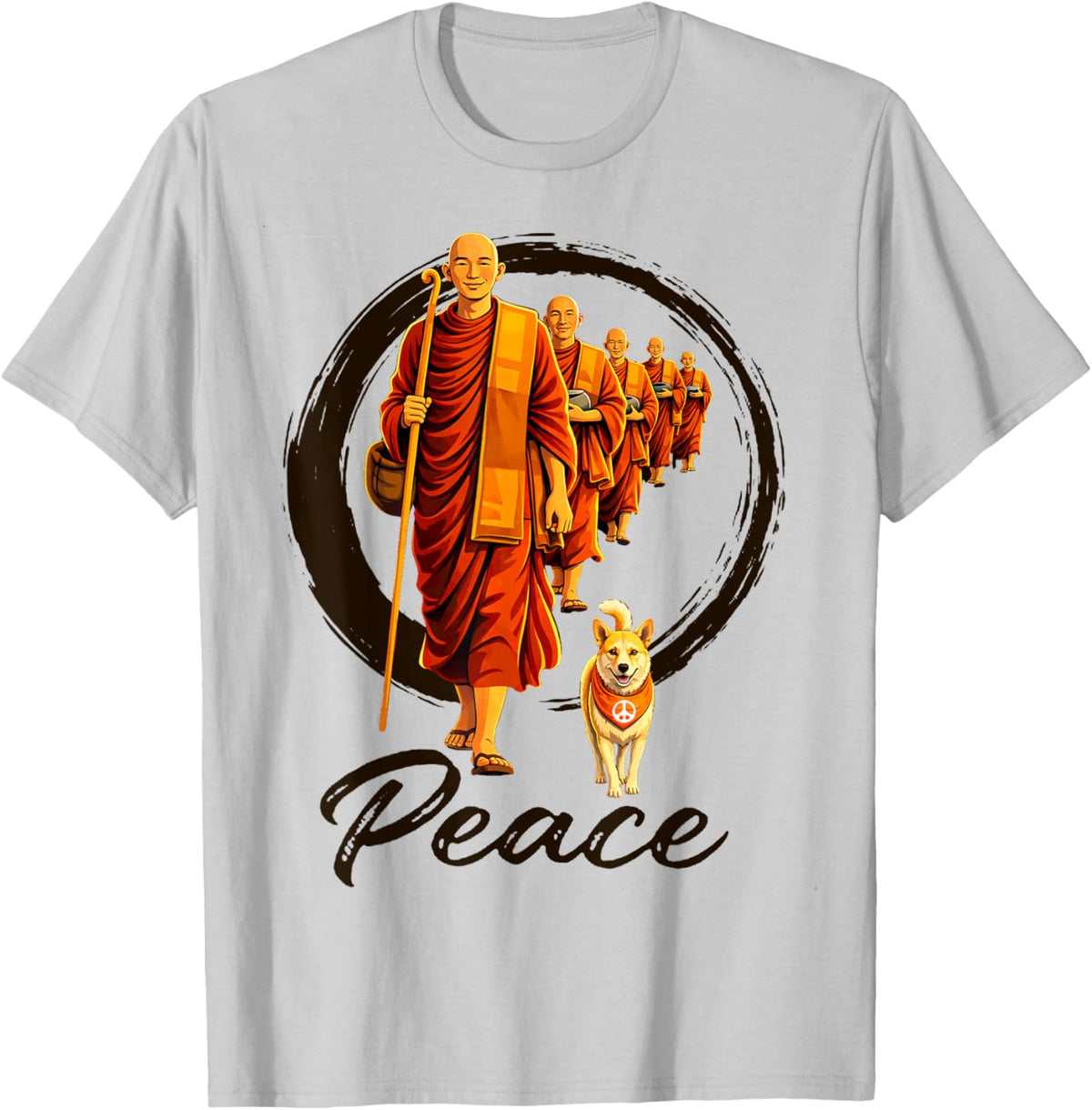 Peace Zen Walk for Peace Aloka Dog Mindful Buddhist Monks T-Shirt - T-Shirt | Ash