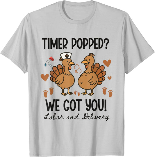 Women Funny Turkey Thanksgiving Labor and Delivery Nurse T-Shirt - T-Shirt | Ash