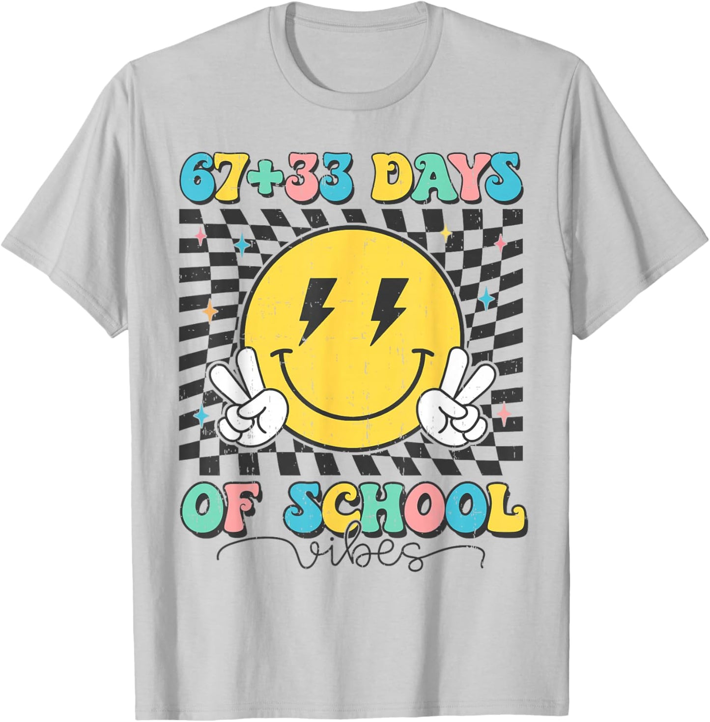 Retro Groovy 67 +33 Days of School 100th Day Kids Boys Girls T-Shirt - T-Shirt | Ash