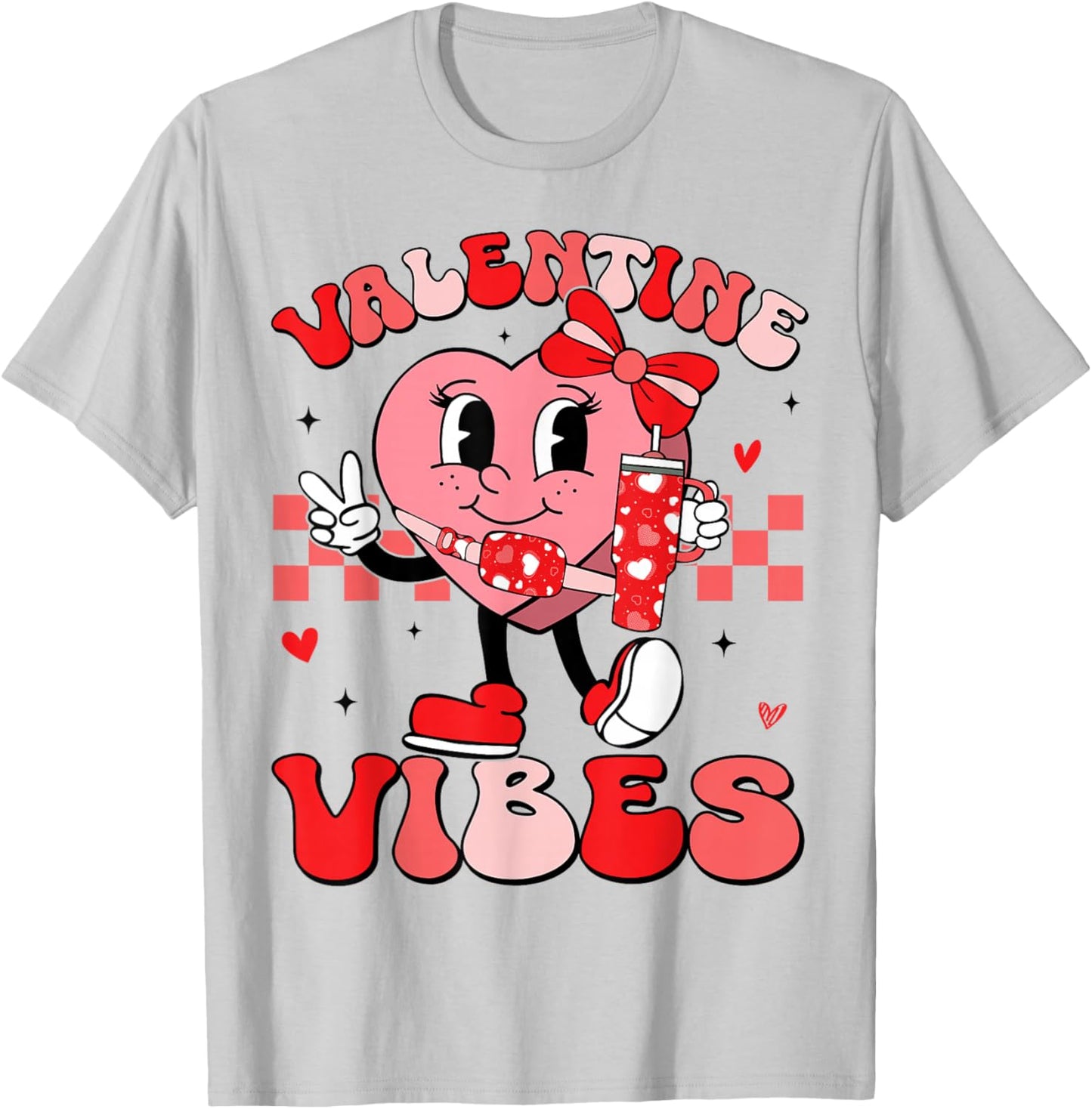 Valentine Vibes Groovy Valentines Day Shirt Women Girls Kids T-Shirt - T-Shirt | Ash