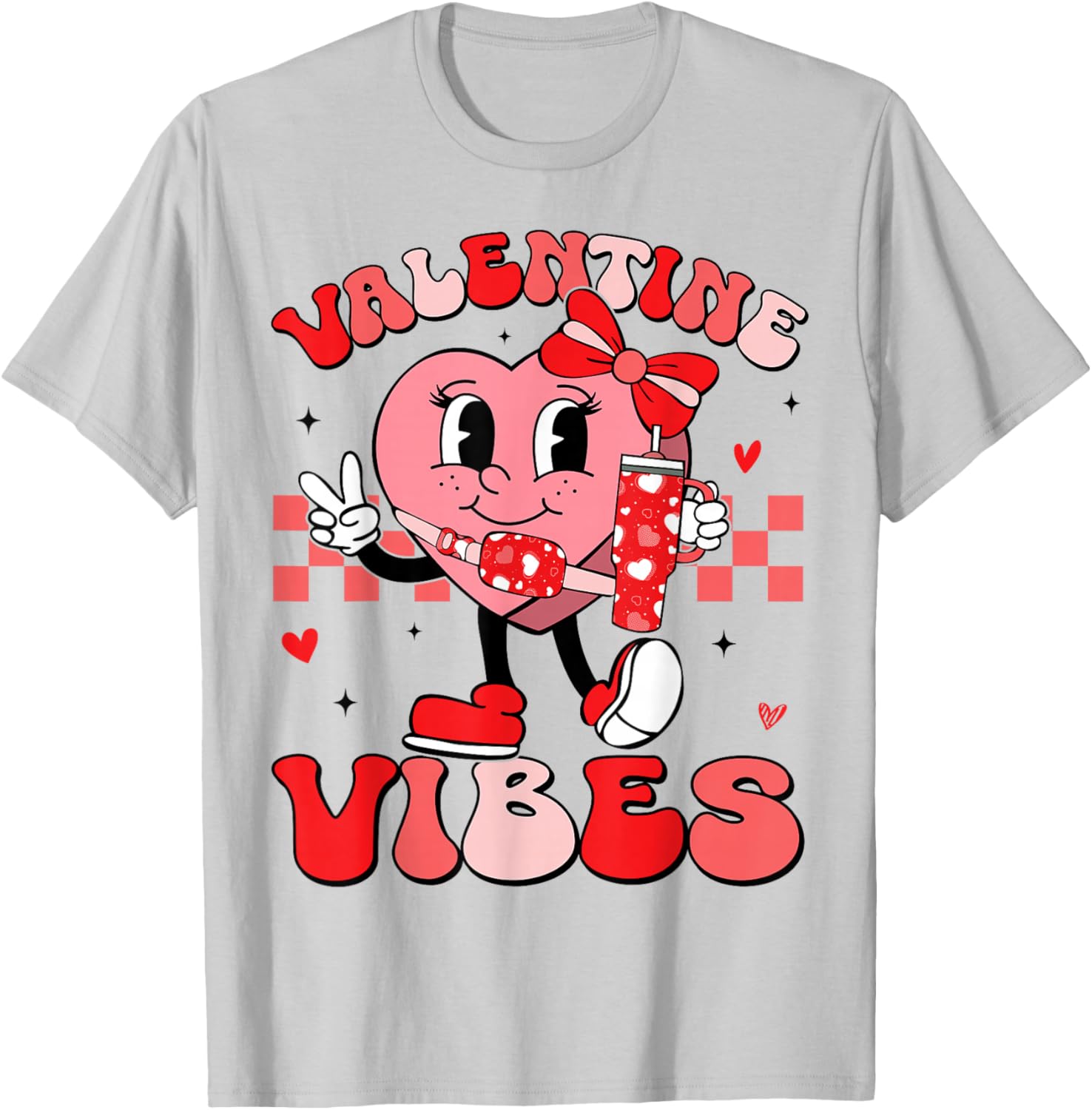 Valentine Vibes Groovy Valentines Day Shirt Women Girls Kids T-Shirt - T-Shirt | Ash