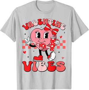 Valentine Vibes Groovy Valentines Day Shirt Women Girls Kids T-Shirt - T-Shirt | Ash