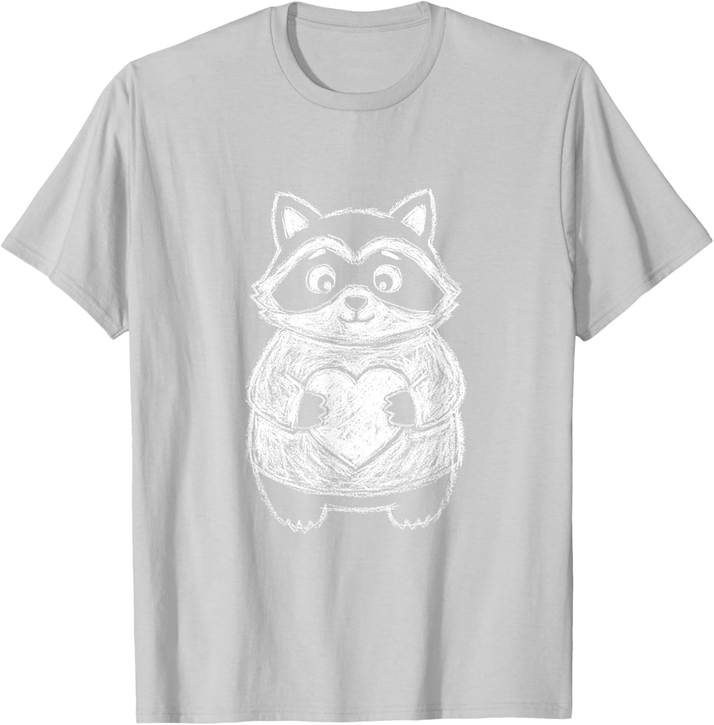 Ugly Racoon Sketch w Heart Cute Kids Valentines Days T-Shirt - T-Shirt | Ash