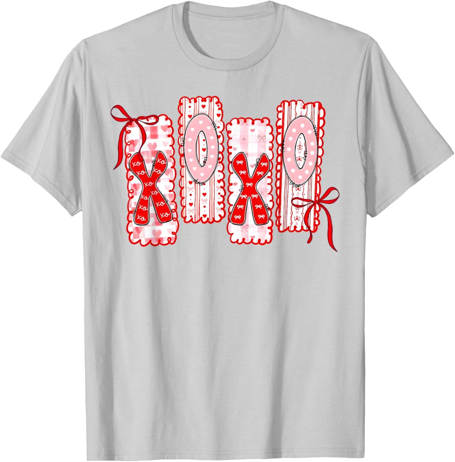 Coquette Valentine XOXO Funny Valentine Red Bow Hearts Lover T-Shirt - T-Shirt | Ash