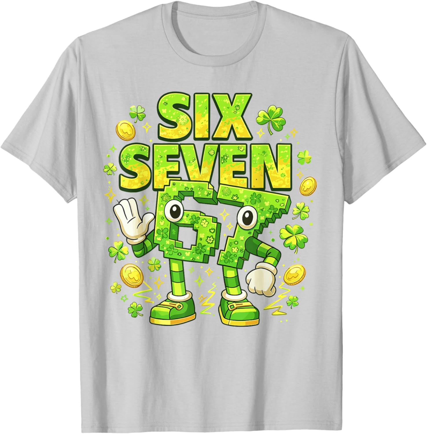Meme 67 Six Seven 6 7 Bruh St Patrick’s Day Irish Lucky T-Shirt - T-Shirt | Ash