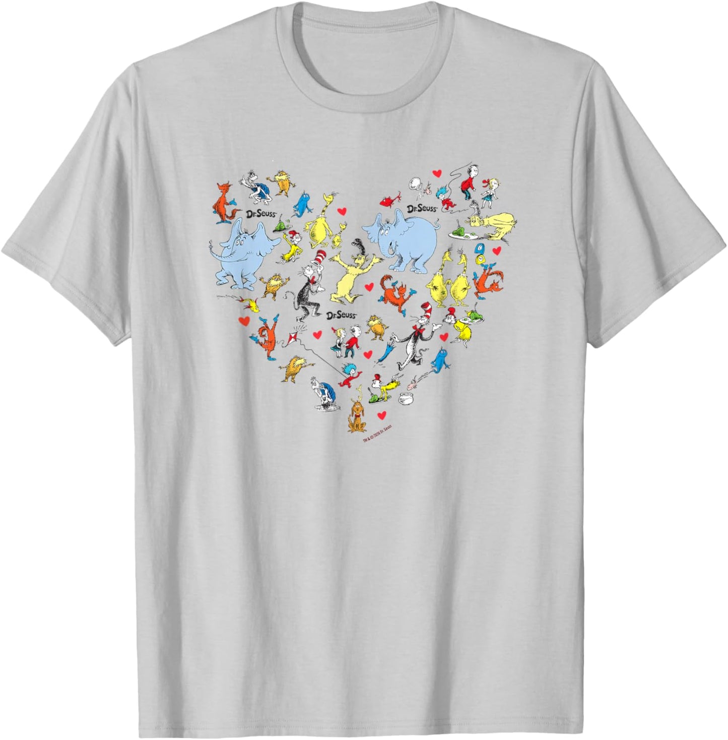 The Cat in The Hat Characters and Hearts Officially Licensed T-Shirt - T-Shirt | Ash