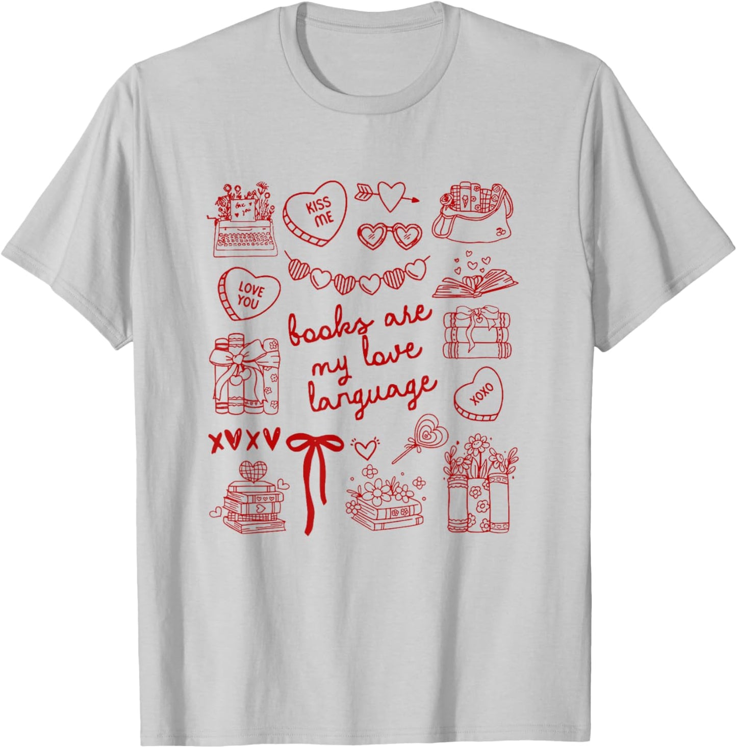 Bookish Valentine Book Lover Bookworm Librarian Aesthetic T-Shirt - T-Shirt | Ash