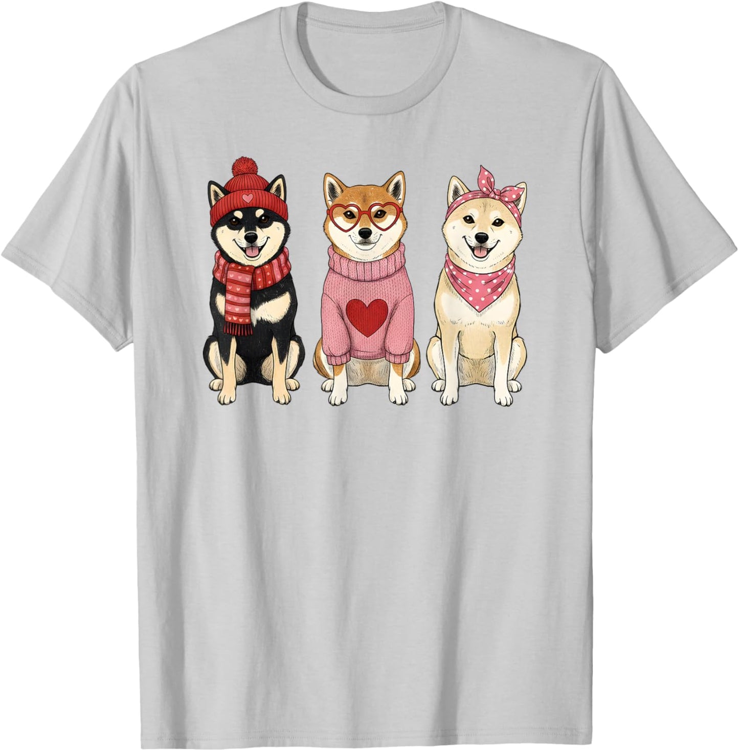 Cute Shiba Inu Valentine Dog T-Shirt - T-Shirt | Ash