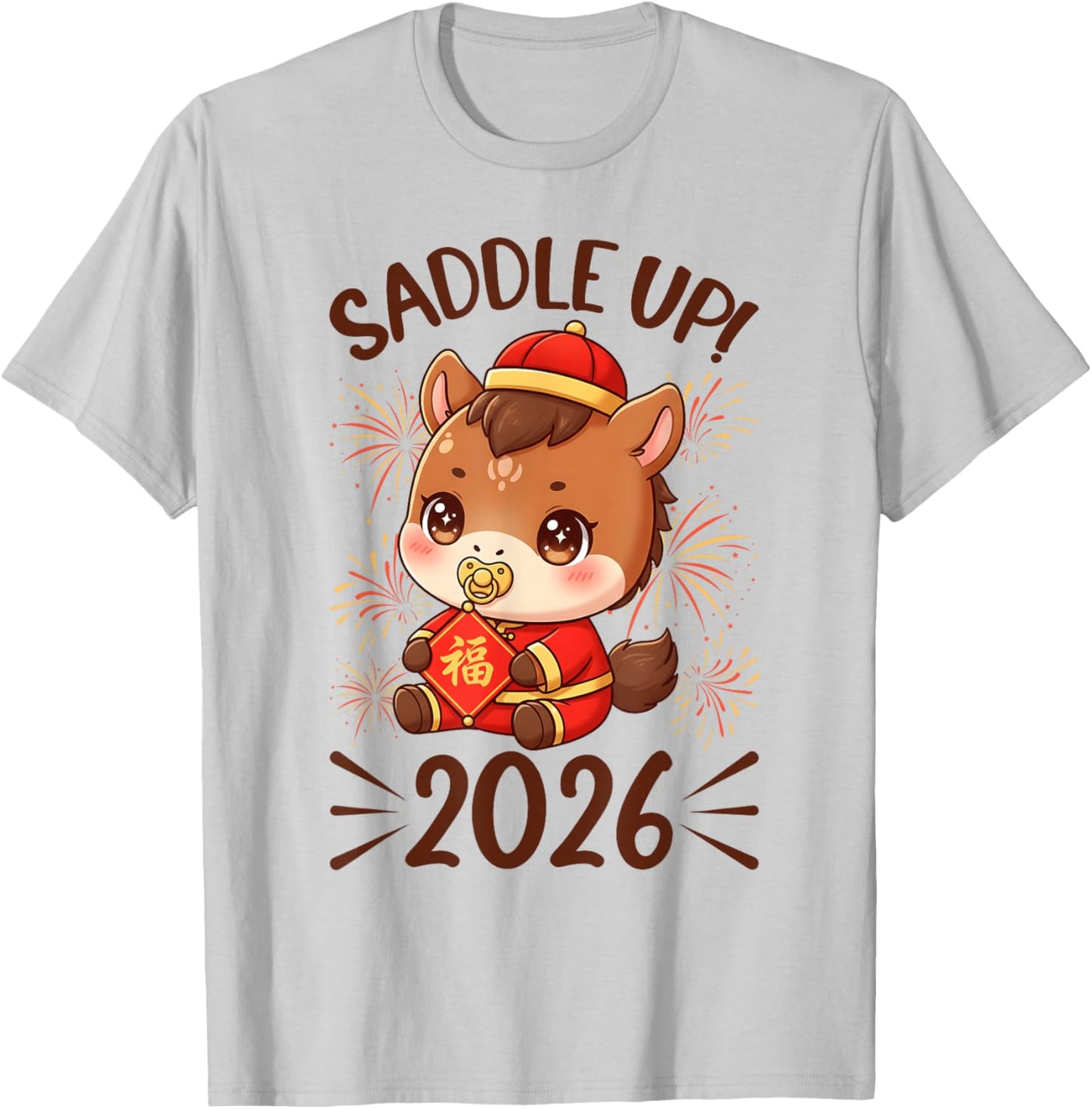 Saddle Up 2026 Cute Horse Chinese New Year Baby Announcement T-Shirt - T-Shirt | Ash