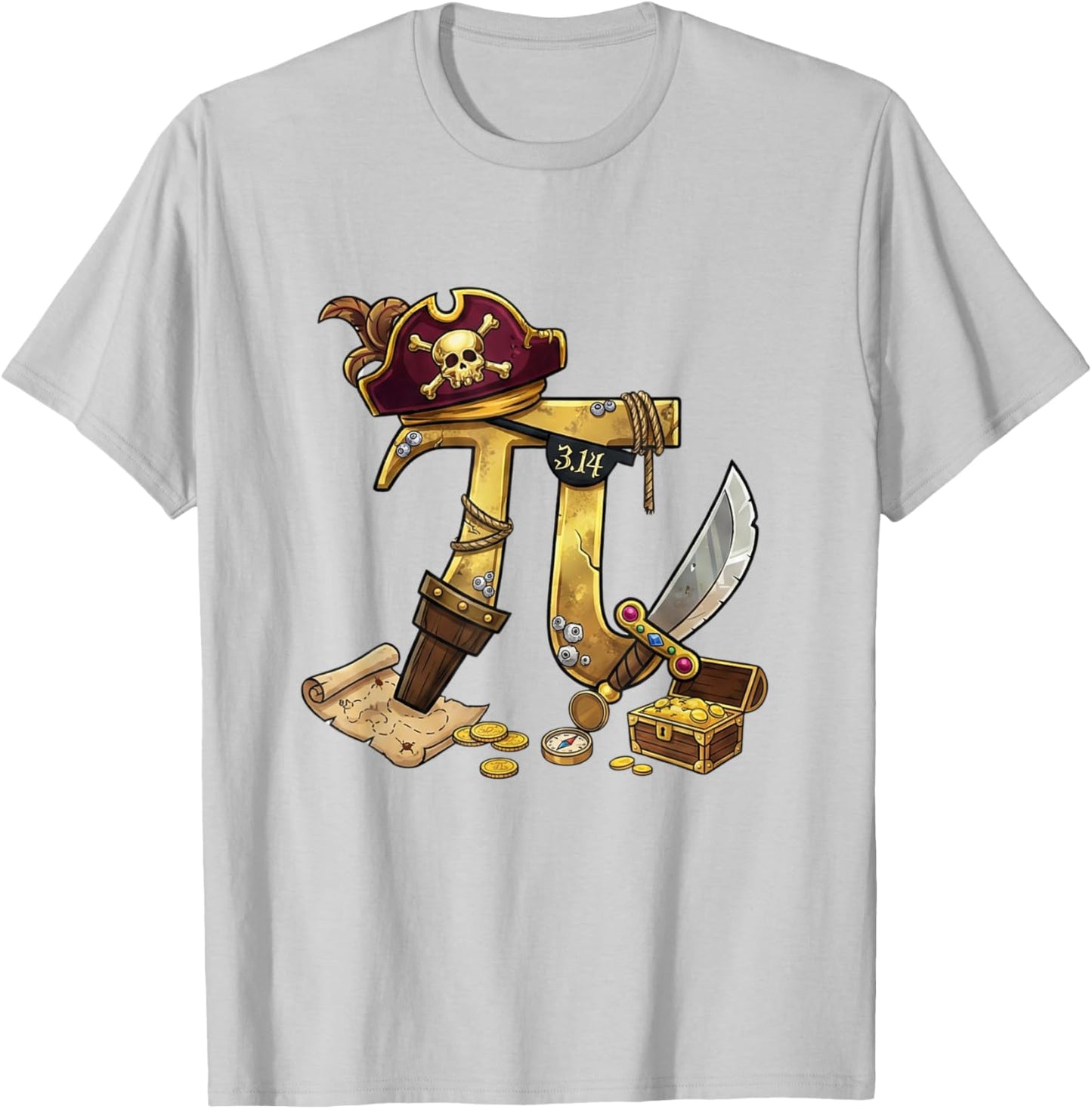 Pi Rate Pirate Pi Day 3.14 Math Pun Nerd Men Women Kids T-Shirt - T-Shirt | Ash