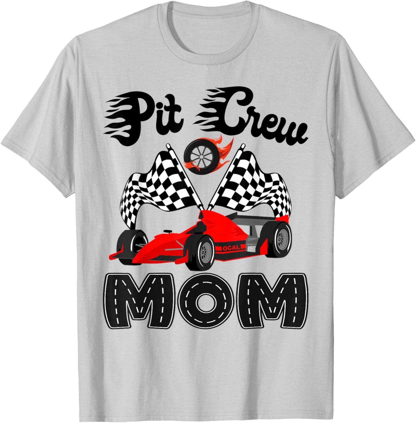 Pit Crew Mom Racing Car Birthday Boy Family Matching T-Shirt - T-Shirt | Ash