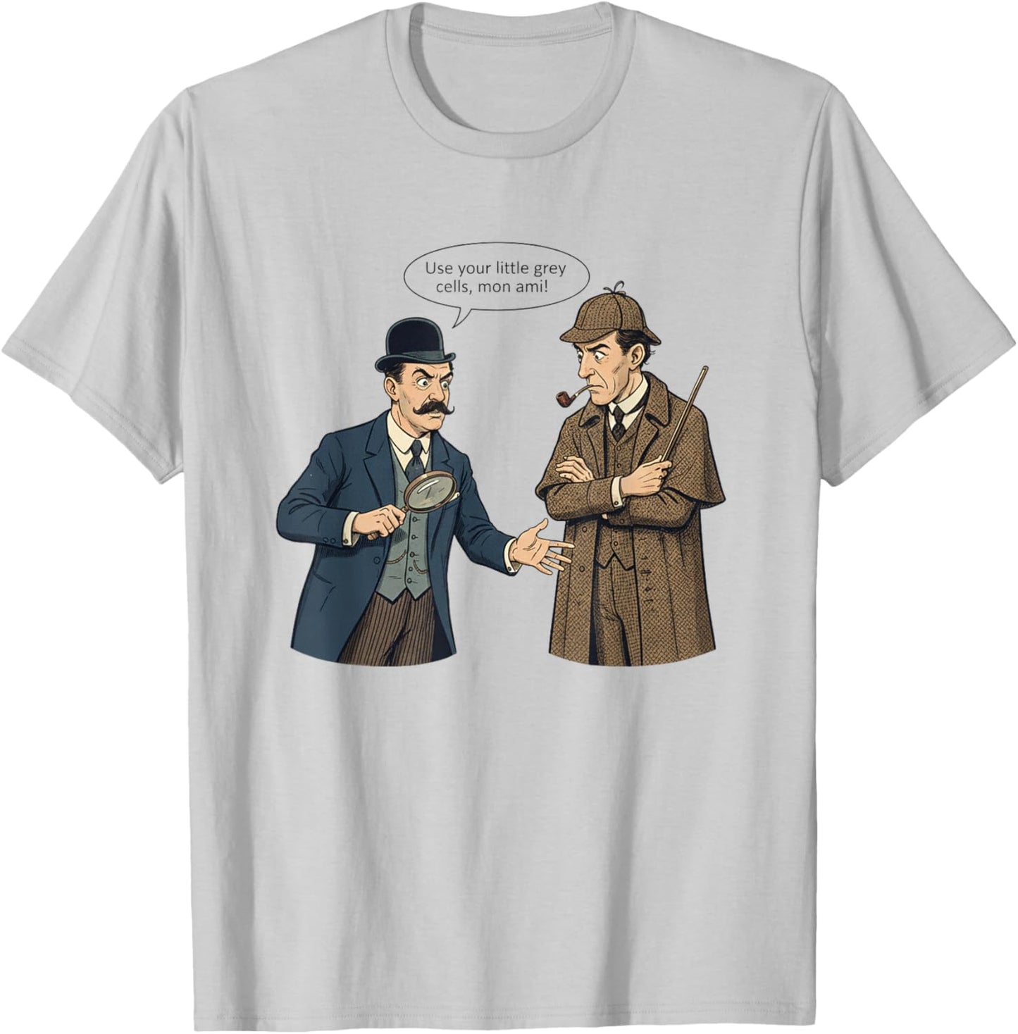 Sherlock vs Poirot Funny Detective Parody T-Shirt - T-Shirt | Ash
