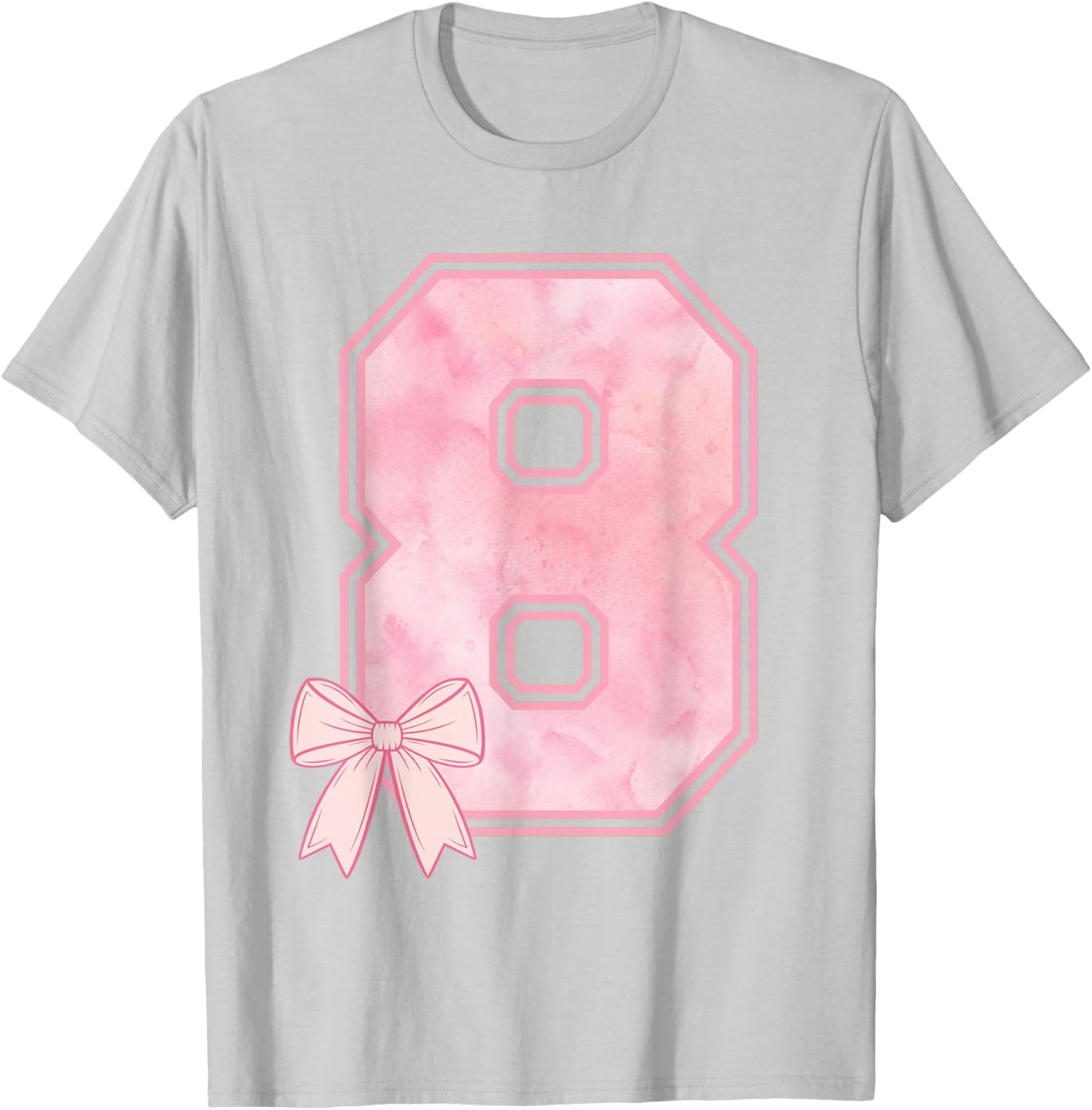 8th Coquette Birthday Party Eight Year Old Girl Coquette Bow T-Shirt - T-Shirt | Ash