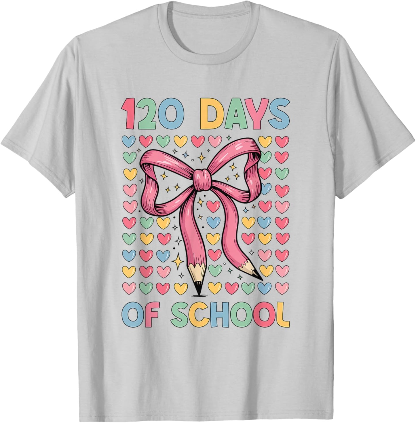 Happy 120 Days of School Bow Pencil T-Shirt - T-Shirt | Ash