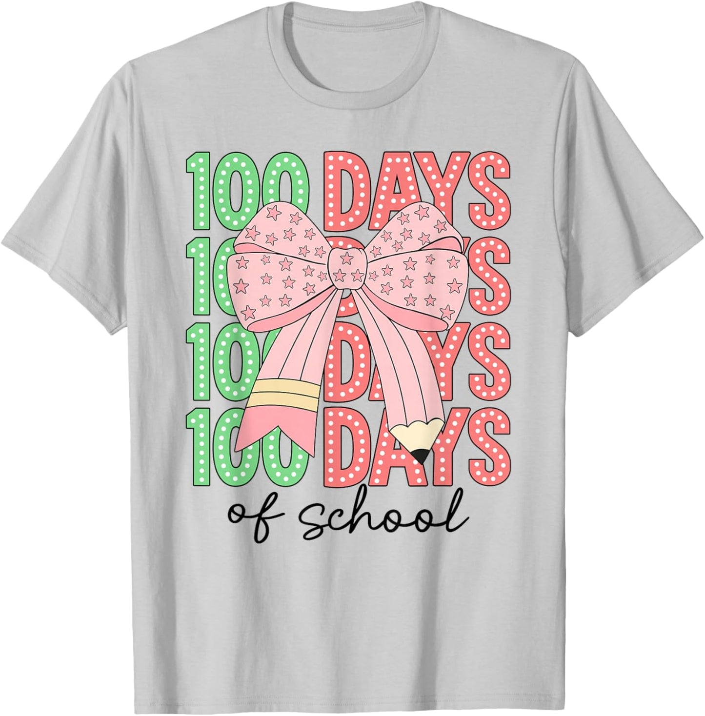 Coquette Bow 100 Days of School Teacher Kids 100th Day T-Shirt - T-Shirt | Ash
