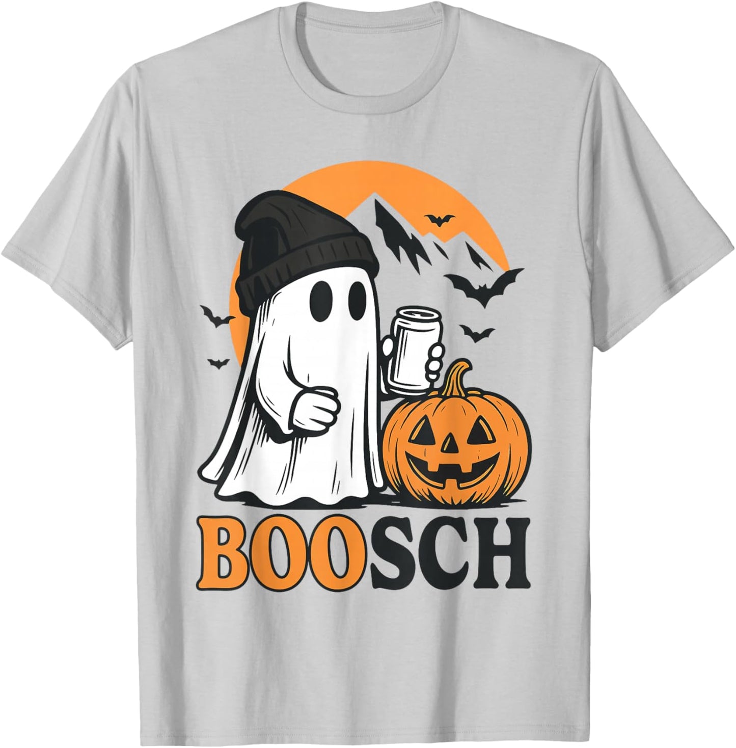 Boosch Ghost Beer Drinking Pumpkin Halloween Party Night T-Shirt - T-Shirt | Ash