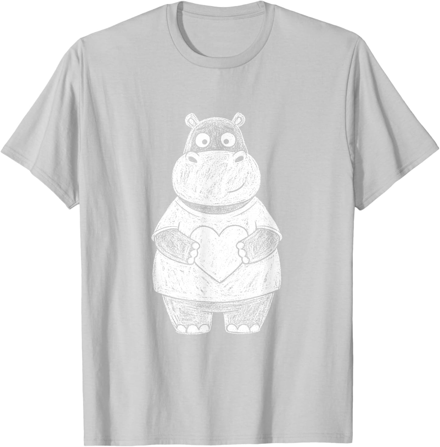 Ugly Hippo Sketch Cute Kids Valentines Days T-Shirt - T-Shirt | Ash
