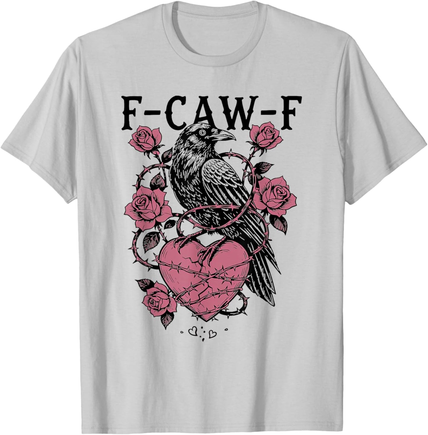F-Caw-F Gothic Crow Valentine Heart Rose T-Shirt - T-Shirt | Ash