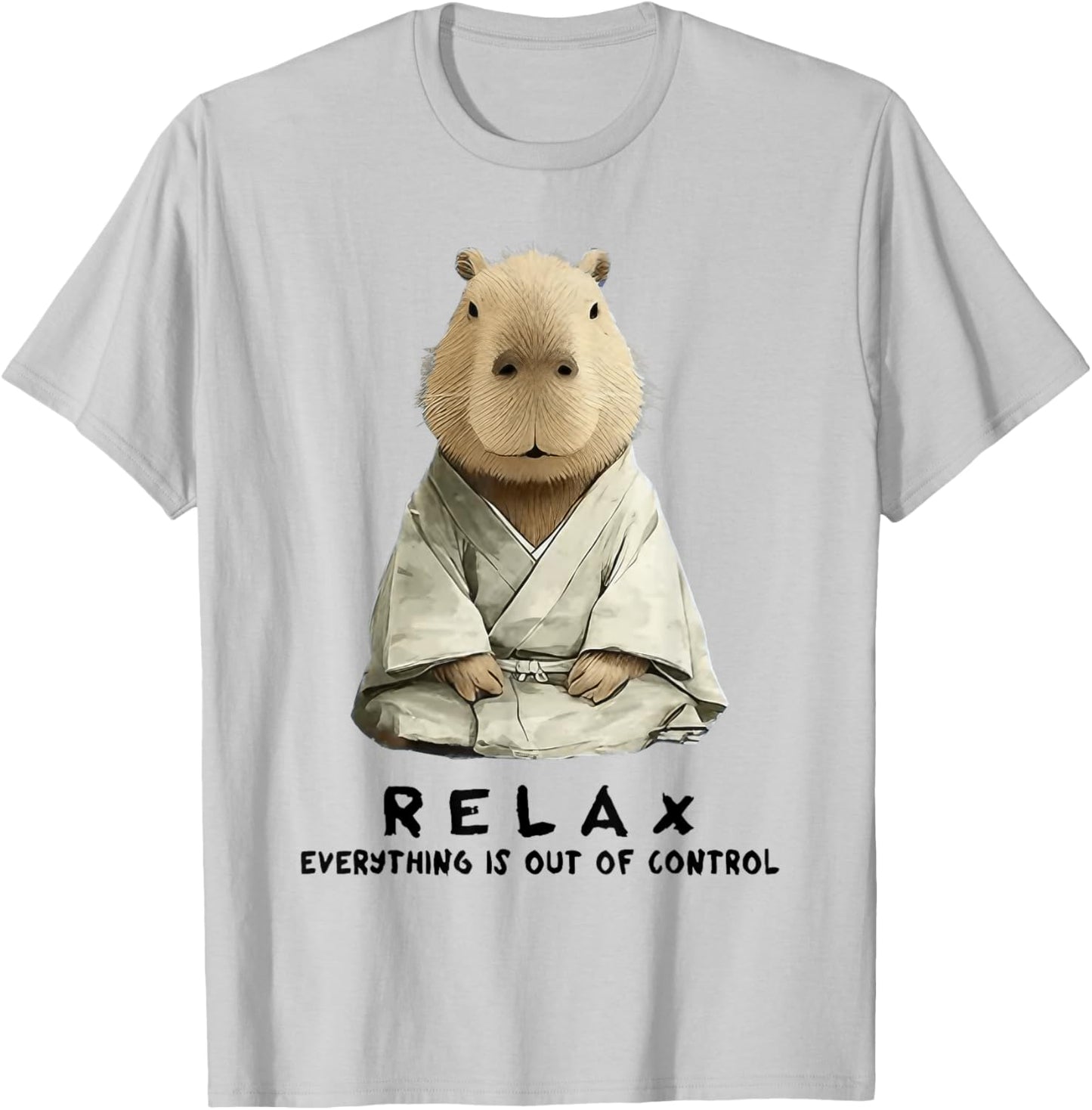 Relax Everything is Out of Control Funny Zen Capybara Art T-Shirt - T-Shirt | Ash