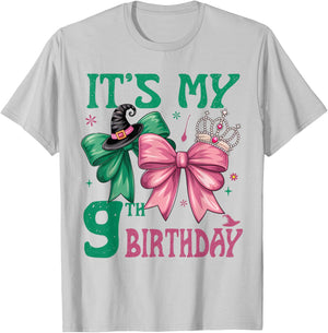 9th Birthday Girl Its My 9th Birthday Witch Pink and Green T-Shirt - T-Shirt | Ash