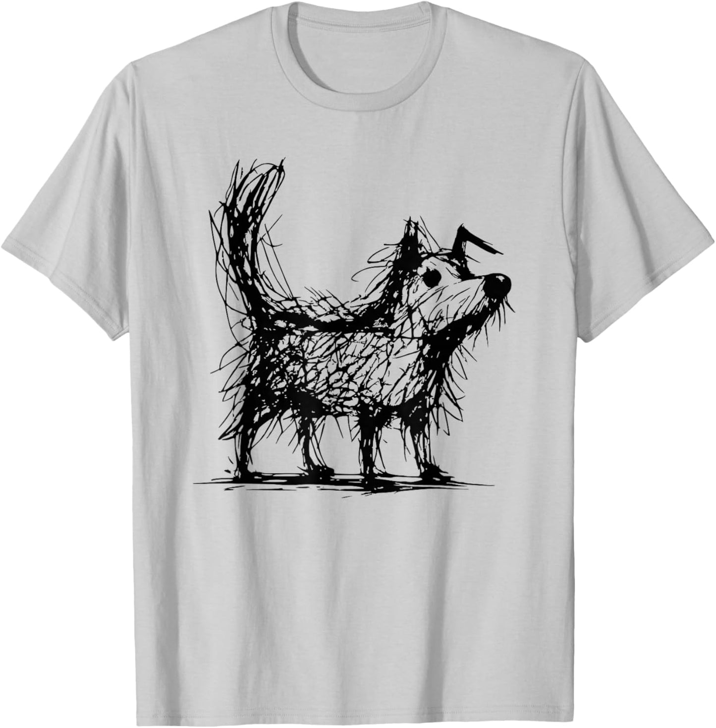 Minimal Line Art Minimalist Abstract Sketch Scribble Dog T-Shirt - T-Shirt | Ash