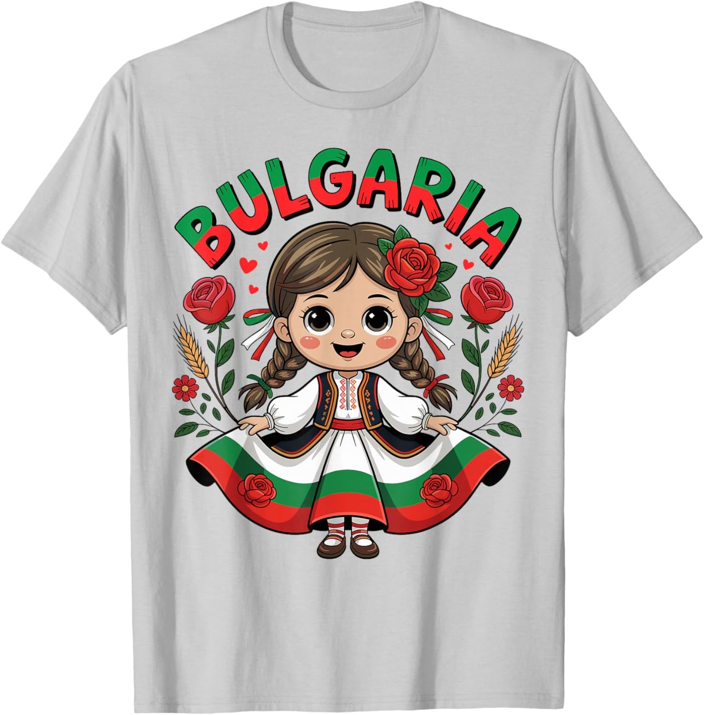 Cute Bulgarian Girl in Traditional Folk Dress for Kids T-Shirt - T-Shirt | Ash