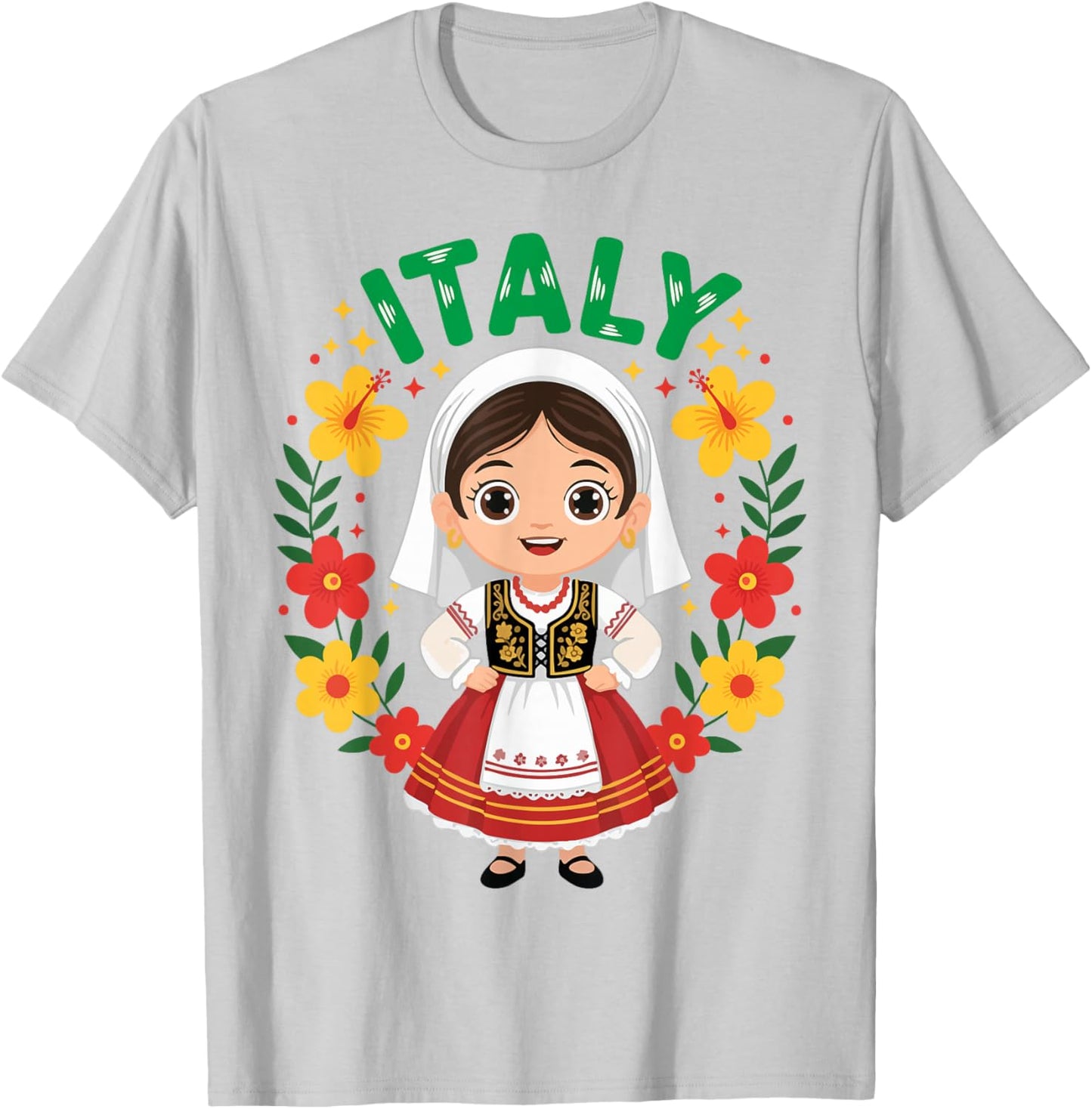 Italy Italian Girl Traditional Dress Outfit Heritage Flowers T-Shirt - T-Shirt | Ash