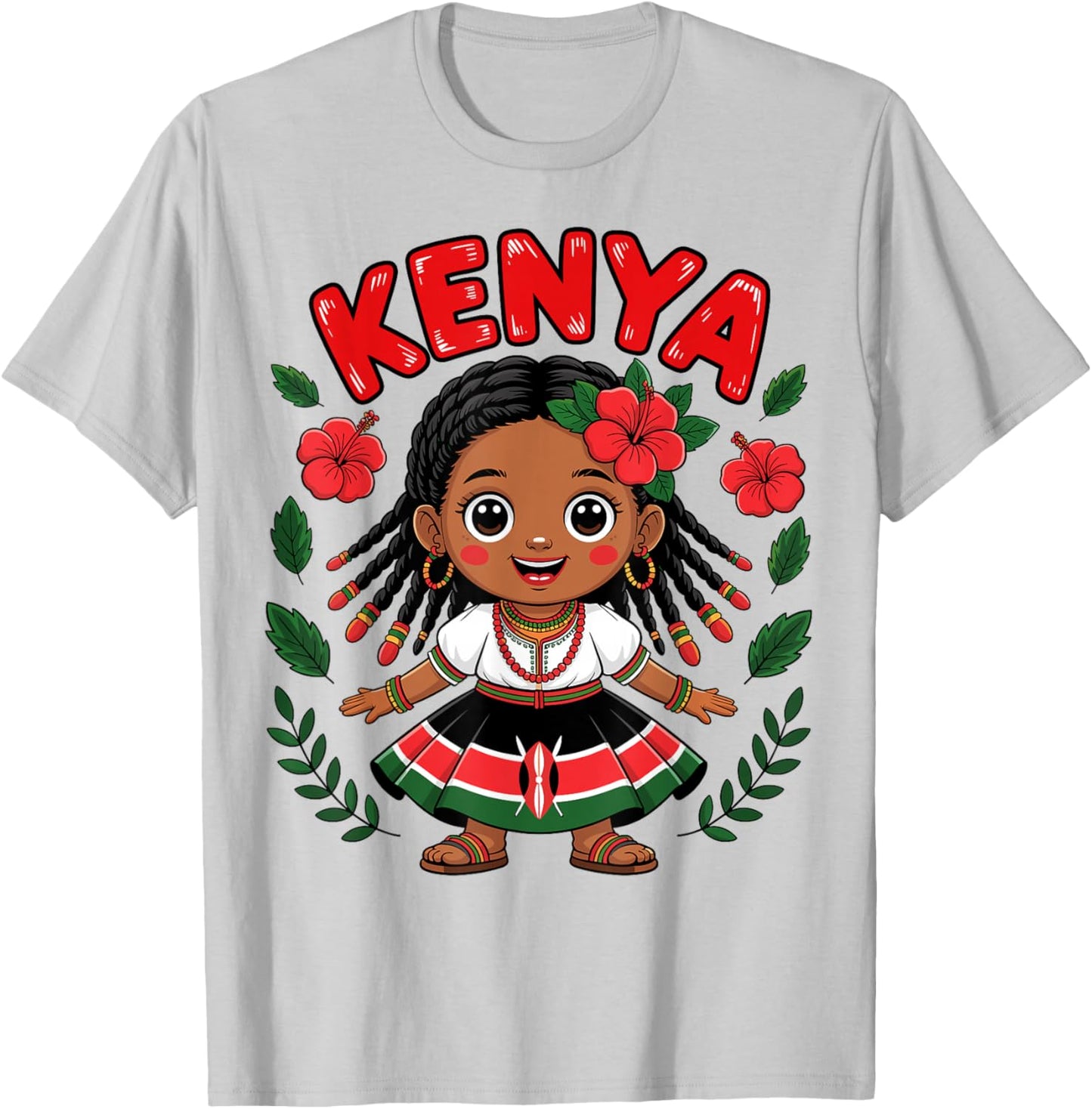 Cute Kenyan Girl in Traditional Dress for Kids T-Shirt - T-Shirt | Ash