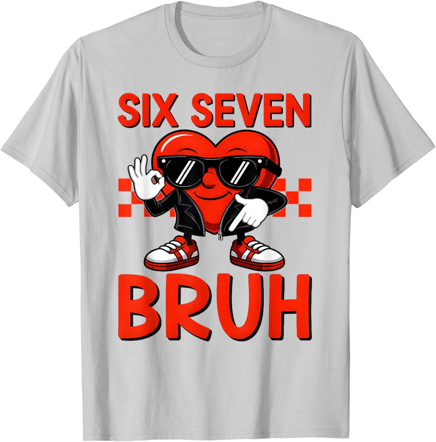 Funny Six Seven Bruh Boys Kids Valentines Day Heart 67 Meme T-Shirt - T-Shirt | Ash