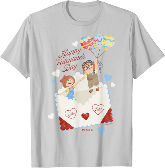 Disney Pixar Up Carl and Ellie Valentines Balloons T-Shirt - T-Shirt | Ash