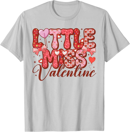 Little Miss Valentine Cute Heart Girls Women Kids T-Shirt - T-Shirt | Ash