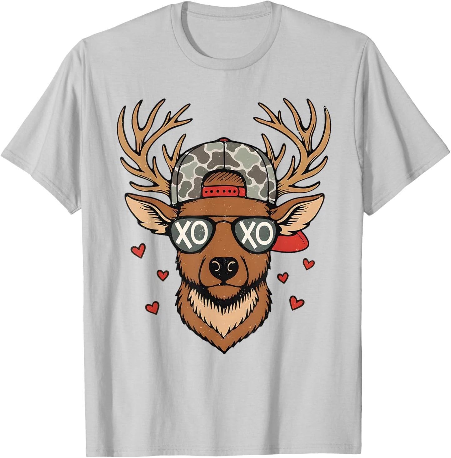 Camo Deer Head Buck Hunting Hunters Valentine's Day Boy Girl T-Shirt - T-Shirt | Ash