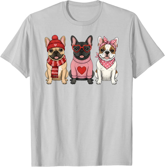 Cute French Bulldog Valentine Frenchie Dog T-Shirt - T-Shirt | Ash