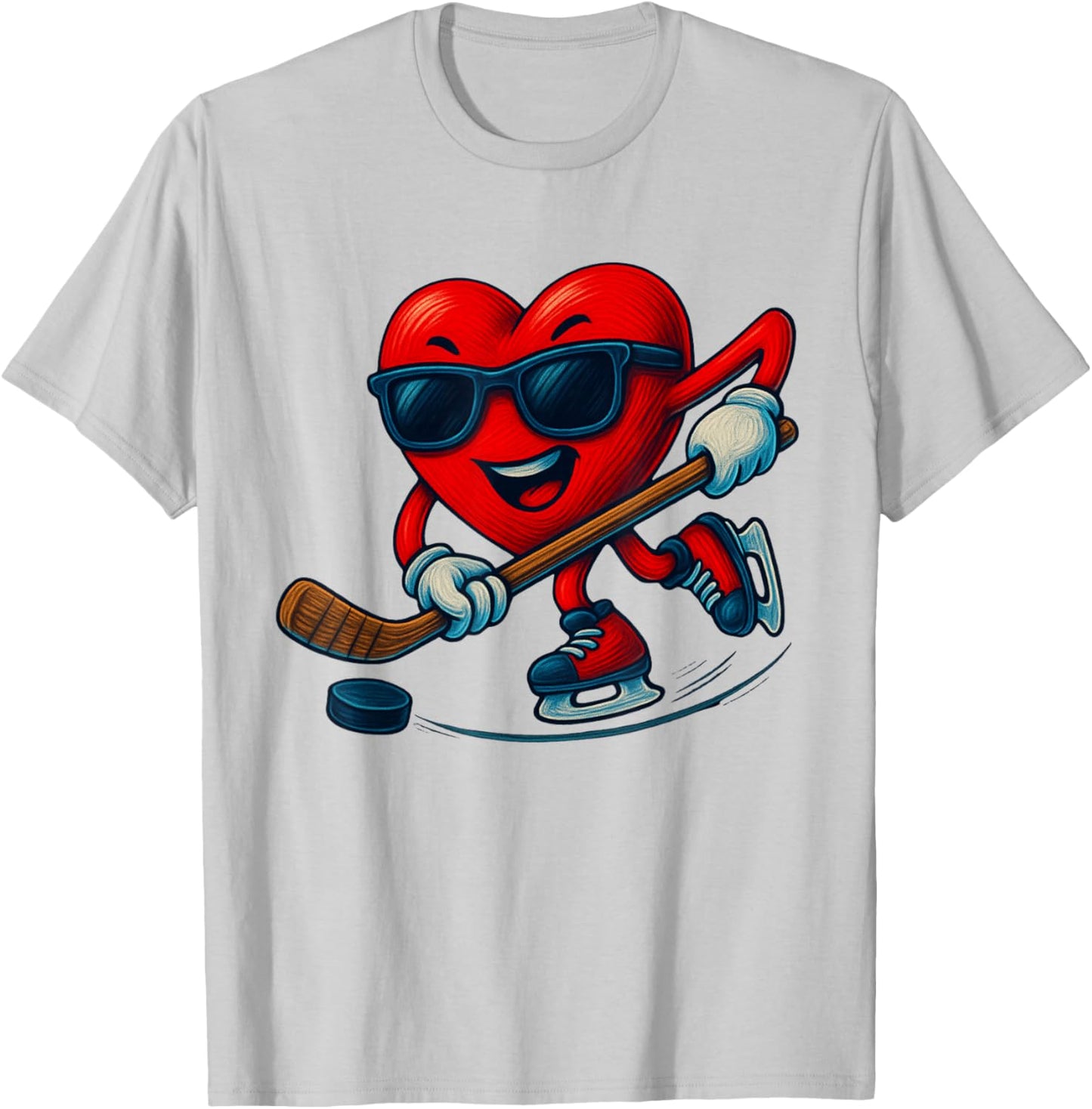 Valentines Day Ice Hockey Funny Red Heart Love Boys Kids T-Shirt - T-Shirt | Ash