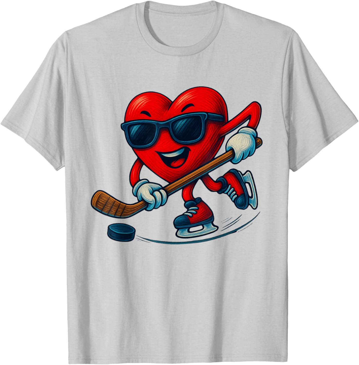 Valentines Day Ice Hockey Funny Red Heart Love Boys Kids T-Shirt - T-Shirt | Ash