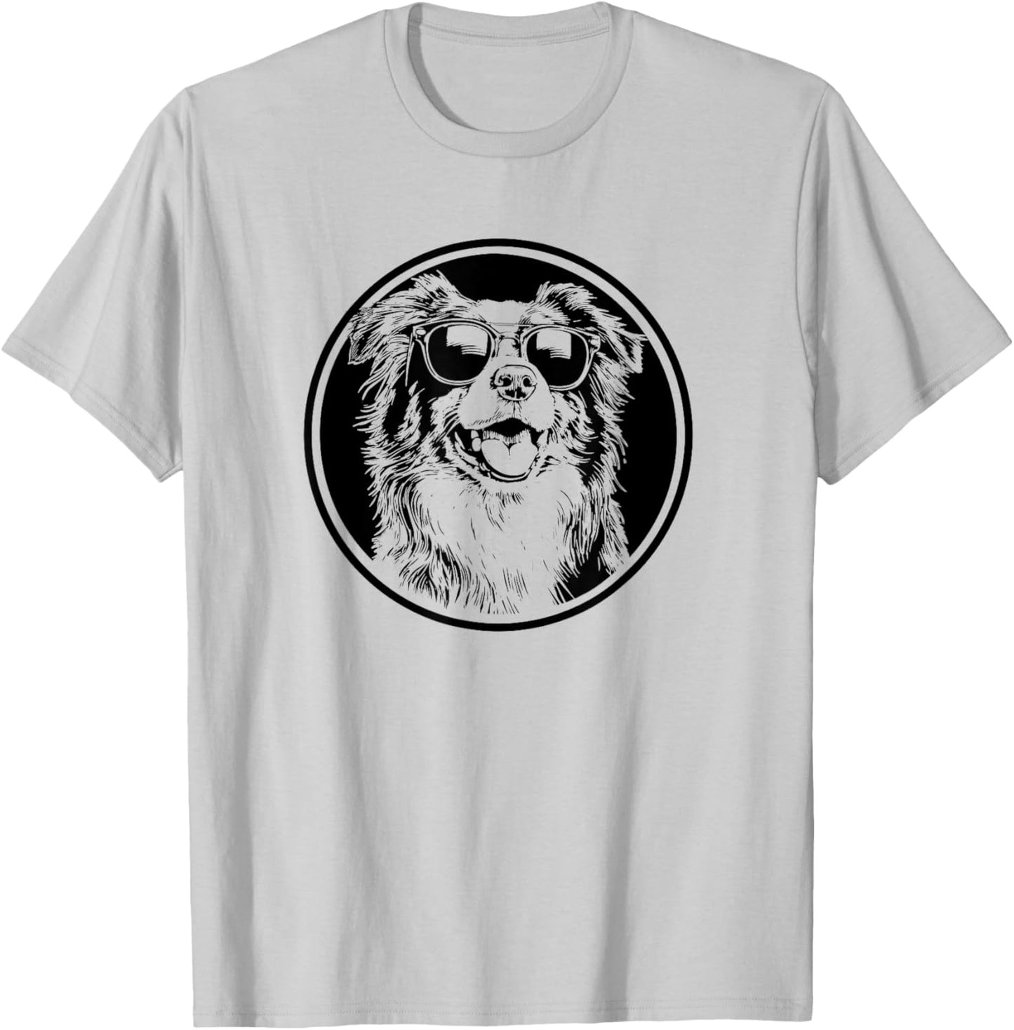 Round Black Logo Blue Merle Australian Shepherd Lover T-Shirt - T-Shirt | Ash
