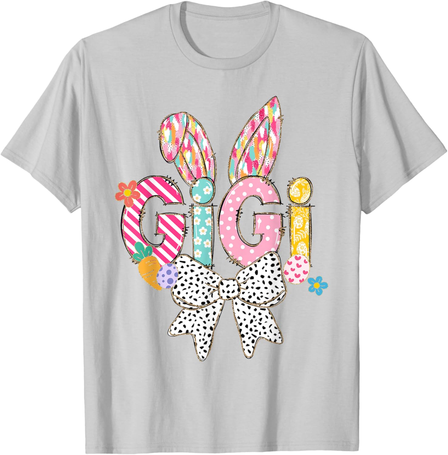 Gigi Easter Cute Grandma Easter Bow Coquette Granny Graphic T-Shirt - T-Shirt | Ash