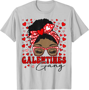 Galentines Gang Black Women Messy Bun Afro Galentine's Day T-Shirt - T-Shirt | Ash