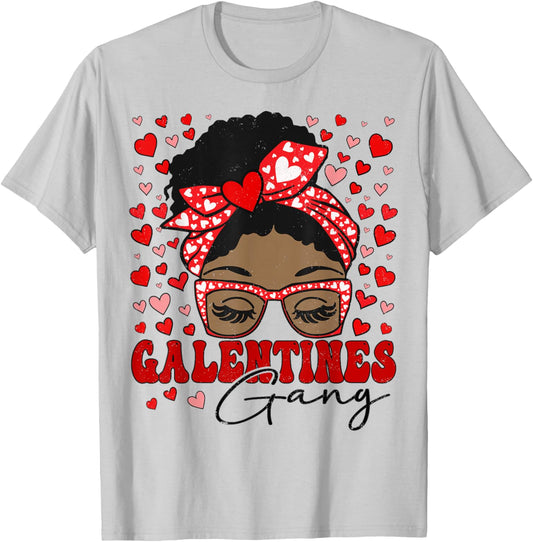Galentines Gang Black Women Messy Bun Afro Galentine's Day T-Shirt - T-Shirt | Ash