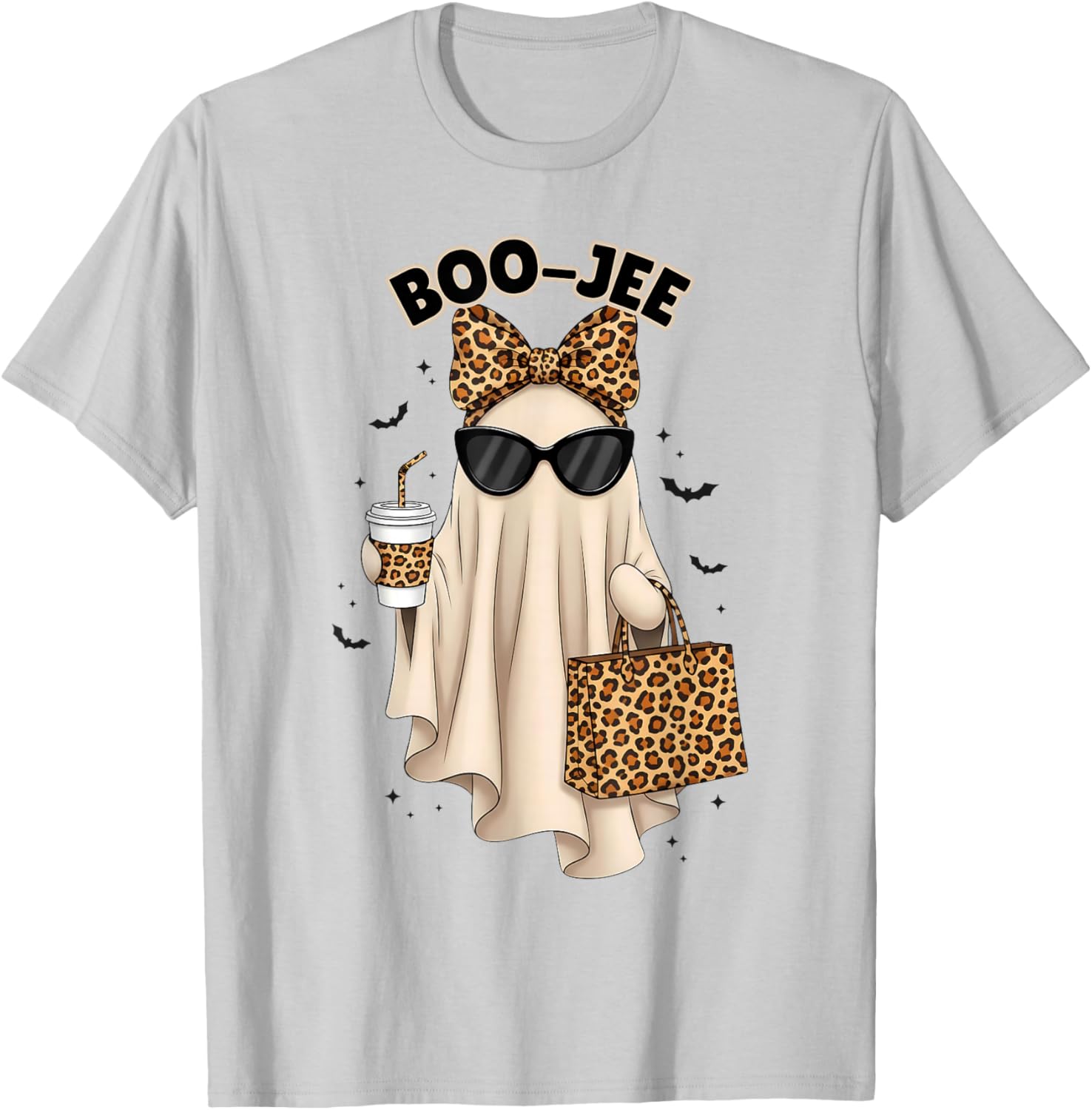 Boo JEE Boujee Ghost Halloween October Vibes Spooky Ghost T-Shirt - T-Shirt | Ash